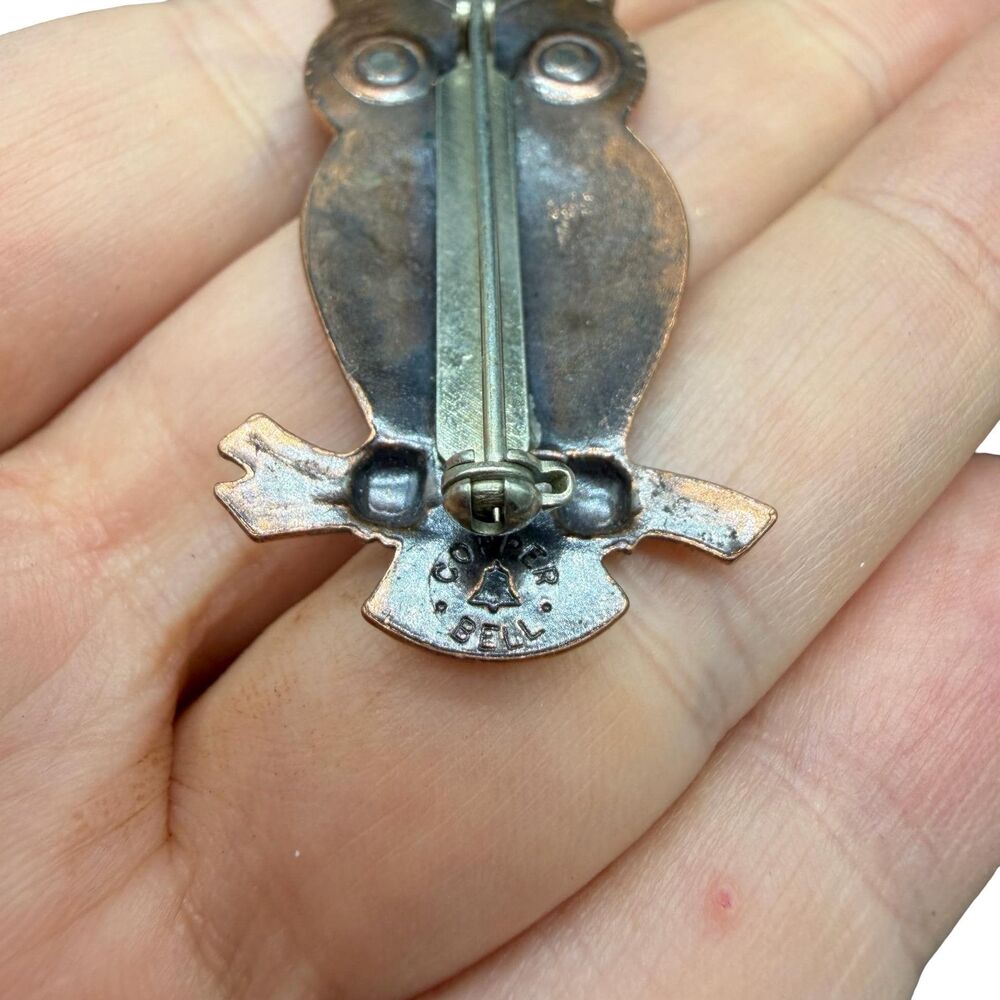 Vintage Bell Trading Post Solid Copper Owl Bird Brooch Pin Etched - Picture 2 of 3